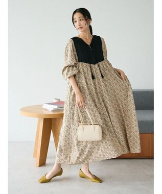 CRAFT STANDARD BOUTIQUE レーヨンキルト切替ワンピース Beige