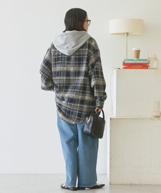 AMERICAN HOLIC フード付きシャギーチェックシャツ Navy