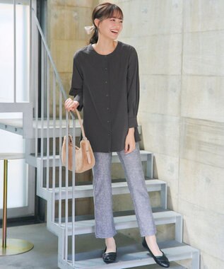 Tiaclasse L バックフレアヨークチュニック チャコールグレー