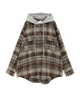 AMERICAN HOLIC フード付きシャギーチェックシャツ Navy