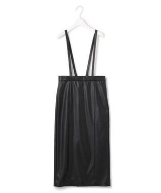 ICB フェイクレザー ナロースカート（サスペンダー付き） ブラック系