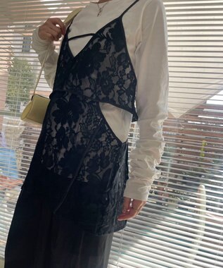 Green Parks AnriettMusee シャーリングスリーブＴシャツ＋レースキャミソールＳＥＴ Black