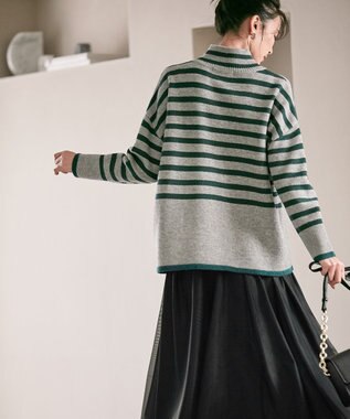 23区 【CLASSY.1月号掲載】ウールナイロン ボーダー ハイネック ニット グレーボーダー