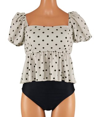 San-ai Resort（三愛水着楽園） パフスリーブノンワイヤービキニ　9M　【San-ai Resort（サンアイリゾート）】 ベージュ×ブラック