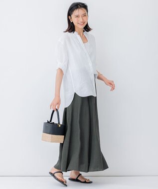 23区 【洗える】LIBECO フレア ロングスカート カーキ系