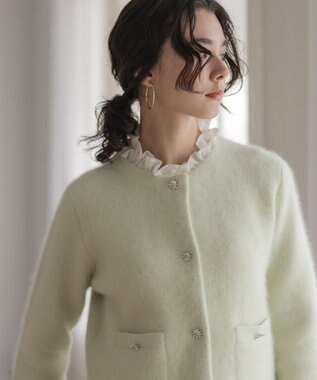 組曲 L 【加藤ローサさん着用】フラッフィーファーニット ジャケット ライムグリーン系