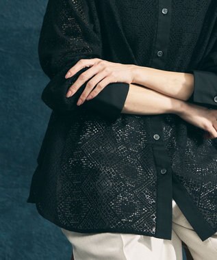 UNFILO ブロックレース バンドカラーシャツ ブラック