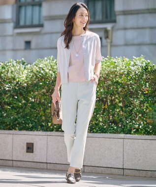 J.PRESS LADIES 【洗える】セルロースリネンストレッチ テーパード パンツ ライトグレー系