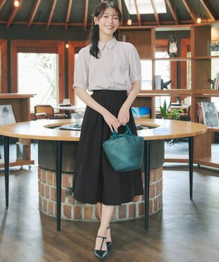 Tiaclasse 【新色追加・選べる丈】麻調タックフレアスカート ミモレ丈ブラック