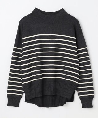 ANY 【5色展開】ハイネックデイリーニット チャコール×オフ