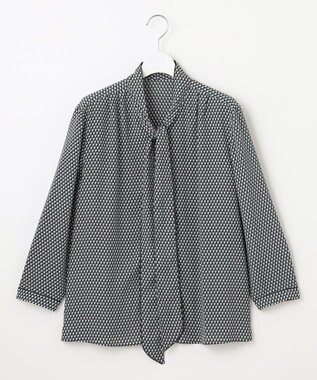 自由区 【洗える】ジオメトリックハートプリント ブラウス アクア系