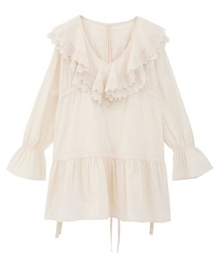 earth music&ecology 【綿100％】サイドリボンラッフルミニワンピース Ecru