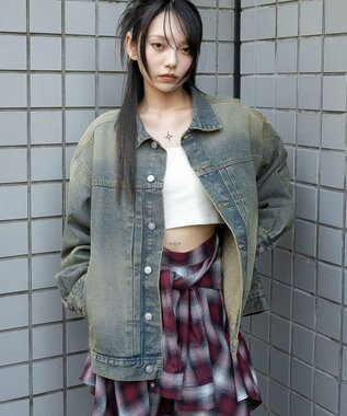 WEGO 【ユニセックス着用ITEM/MLサイズ展開】ヴィンテージライクBIGデニムジャケット デニム淡加工色