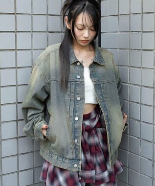 WEGO 【ユニセックス着用ITEM/MLサイズ展開】ヴィンテージライクBIGデニムジャケット デニム淡加工色