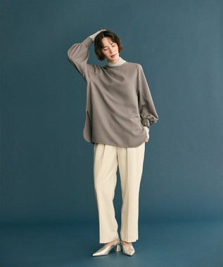 #Newans 【洗濯機可】シャーリングカフスパウダリーブラウス チャコール