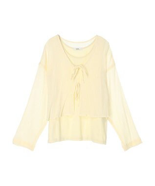 earth music&ecology ＳＥＴ２点クレープリボンブラウス＋インナー Yellow