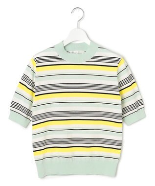 23区 L 【VERY3月号掲載/洗える】プレミアムビオコットン 半袖 マルチボーダー ニット ミントベース