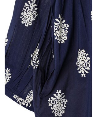 CRAFT STANDARD BOUTIQUE インド綿混フラワーモチーフワンピース Navy