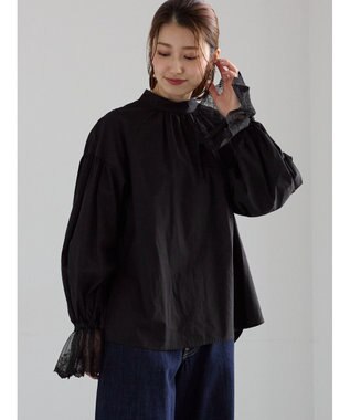 Te chichi レースカフスボリュームスリーブブラウス ブラック
