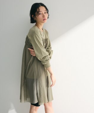 Green Parks メッシュドッキングレイヤーチュニック Khaki