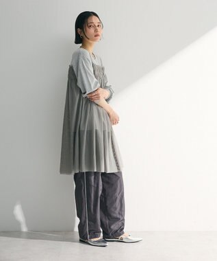 Green Parks メッシュドッキングレイヤーチュニック Gray Mixture