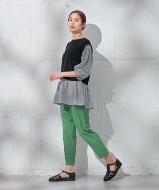 ANY 【洗濯機可】ニットレイヤードブラウス ブラック