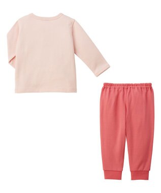 MIKI HOUSE HOT BISCUITS 【80-120cm】ミニ裏毛パイル素材 ティーカップ柄 ルームウェアセット ピンク