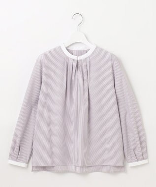 J.PRESS LADIES L ストライプジャージー カットソー ふじ色系1