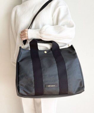 Hekhèr Le Style de Vie 【日本製 / A4サイズ対応 / 2WAY】PUコートコットンキャンバス トートバッグ large ブラック