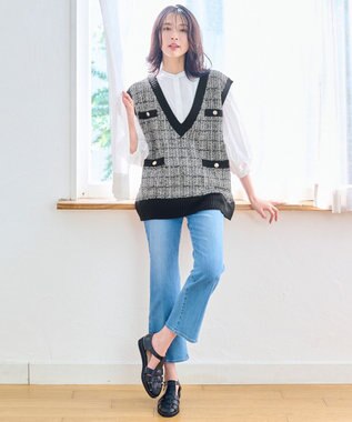 ANY L 【洗濯機可】ツイーディベスト ブラック