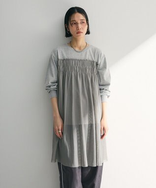 Green Parks メッシュドッキングレイヤーチュニック Gray Mixture