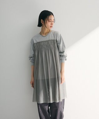 Green Parks メッシュドッキングレイヤーチュニック Gray Mixture