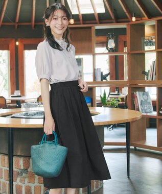 Tiaclasse 【新色追加・選べる丈】麻調タックフレアスカート ミモレ丈ブラック
