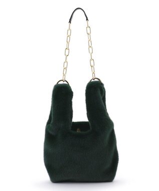 23区 フェイクファー チェーン バッグ ダークグリーン系