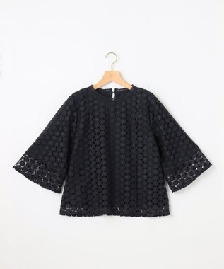 組曲 L 【WEB限定】フラワーレース袖フレア ブラウス ネイビー系