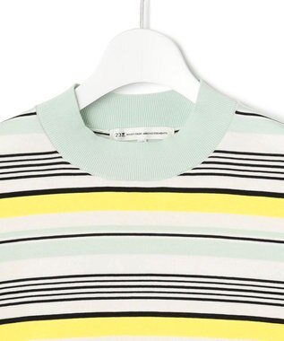 23区 L 【VERY3月号掲載/洗える】プレミアムビオコットン 半袖 マルチボーダー ニット ミントベース