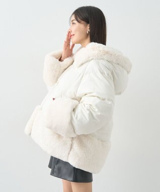 earth music&ecology フードファー中綿ショートコート ホワイト