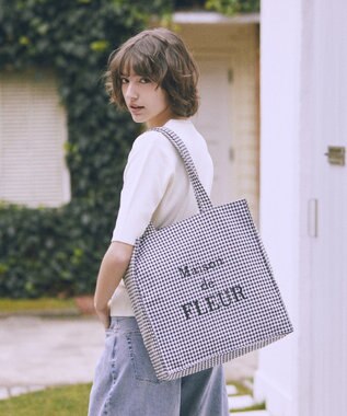 Maison de FLEUR ブランドロゴ刺繍ギンガムスクエアトート