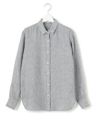 23区 LIBECO ベーシック シャツ ダークグリーンストライプ