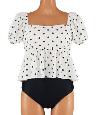 San-ai Resort（三愛水着楽園） パフスリーブノンワイヤービキニ　9M　【San-ai Resort（サンアイリゾート）】 ホワイト×ブラック