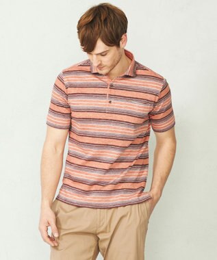 JOSEPH ABBOUD 【吸水速乾】リネンマルチボーダー ポロシャツ