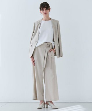 BEIGE， 【洗える】CAROLE / リネンライクラップワイドパンツ Sand