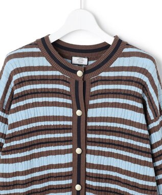 J.PRESS YORK STREET 【UNISEX】コットンボーダー ニットカーディガン ブラウン系1