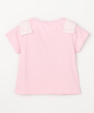 ANY KIDS 【綿100%】肩リボン×ラインストーンロゴ 半袖Tシャツ ピンク