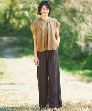 自由区 【カタログ掲載・接触冷感・洗える】シアーラミーローンフリル ブラウス ベージュ