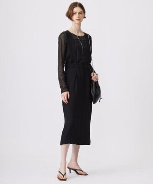 ICB L 【洗える】 マットトリコットチュール シアーカットソー ブラック系