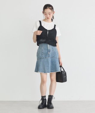 earth music&ecology ハイウエストフレアデニムスカート Light Indigo