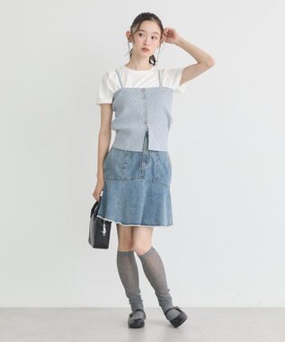 earth music&ecology ハイウエストフレアデニムスカート Light Indigo