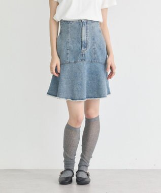 earth music&ecology ハイウエストフレアデニムスカート Light Indigo