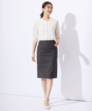 J.PRESS LADIES L シャドーストライプ ボウタイ風 カットソー ホワイトストライプ系